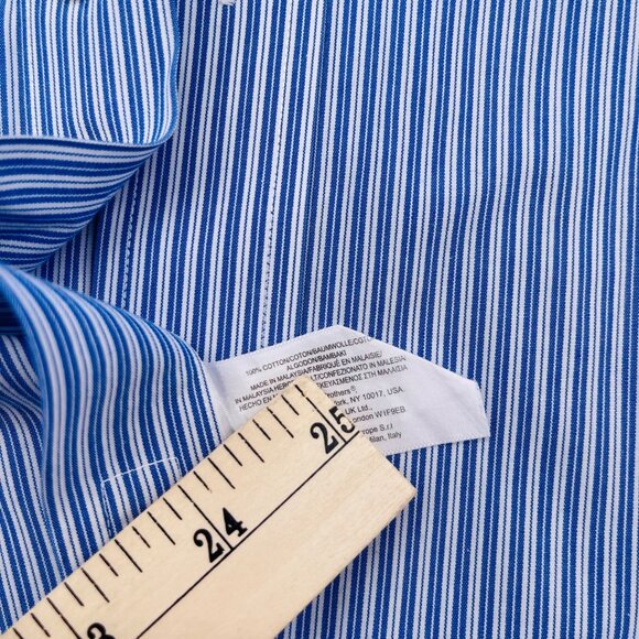 Brooks Brothers Mens Blue & White Striped Non-Iron Cotton Dress Shirt 15.5-33 Tr - Picture 3 of 4